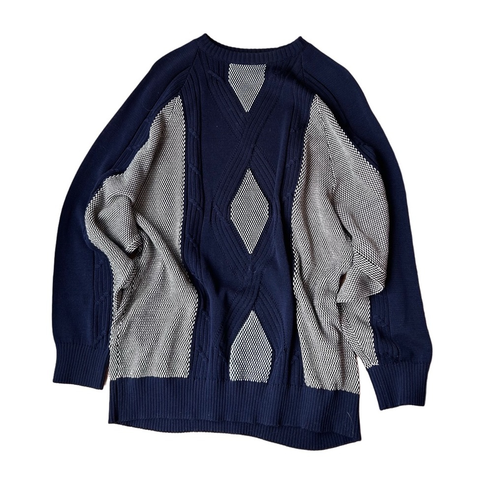 Men's Navy Crewneck Sweater with Light Gray Diamond Panels - Picture 1 of 5